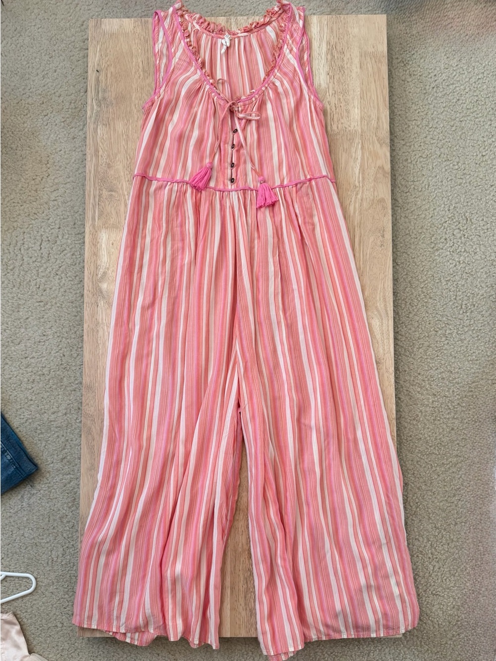 Like new Striped Pink Sleeveless Jumpsuit with Tassel Tie Anthropologie size S